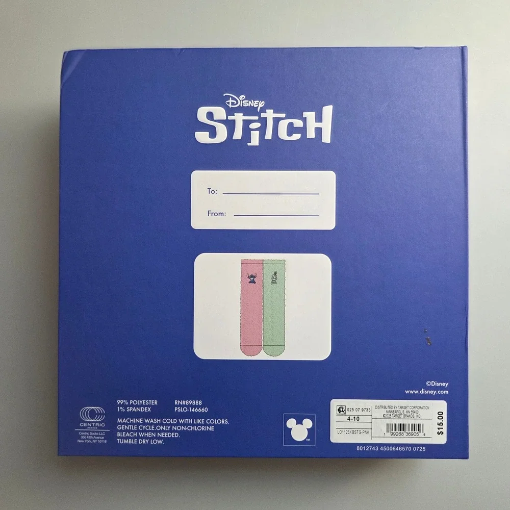 Disney Stitch Scrump Kids Fuzzy Socks Gift Set 2 Pair Pink Green Size 4-10‎ NEW